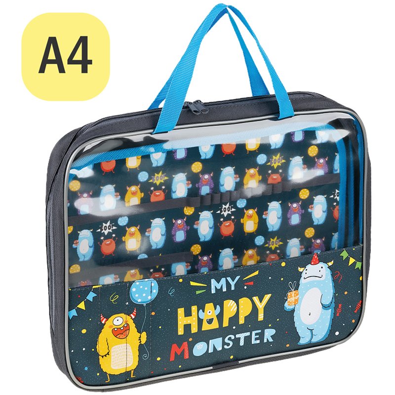 Папка с ручками А4 ArtSpace «Happy Monster», полиэстер, на молнии, 50мм