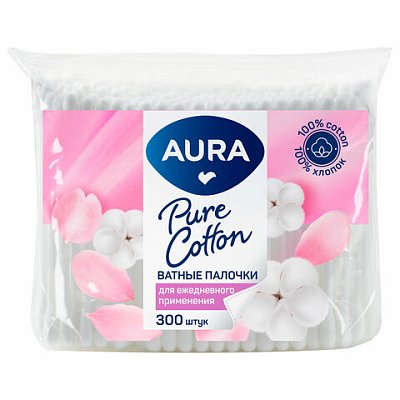 Ватные палочки КОМПЛЕКТ 300 шт., AURA, пакет, ш/к 11160