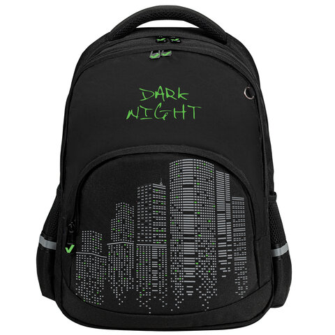 Рюкзак BRAUBERG SOFT, 2 отделения, 3 кармана, «Dark night», СВЕТООТРАЖАЮЩИЙ ПРИНТ, 40×31х15 см
