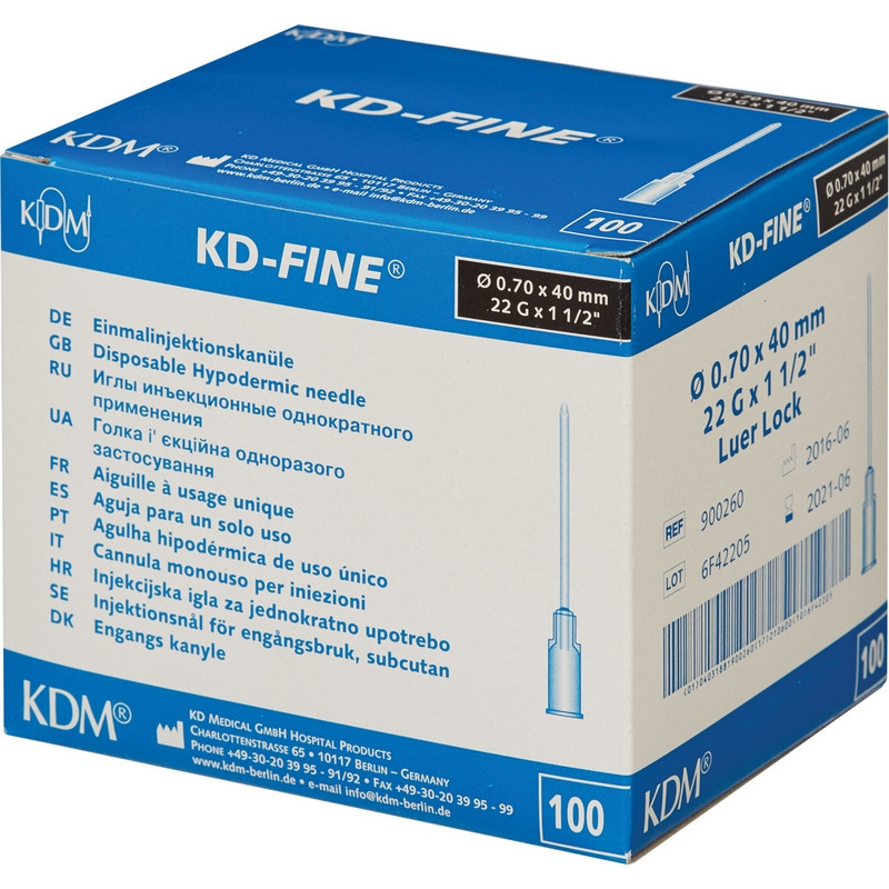 Игла инъекционная KD-Fine 22G (0.7×40 мм, 100 штук в упаковке)