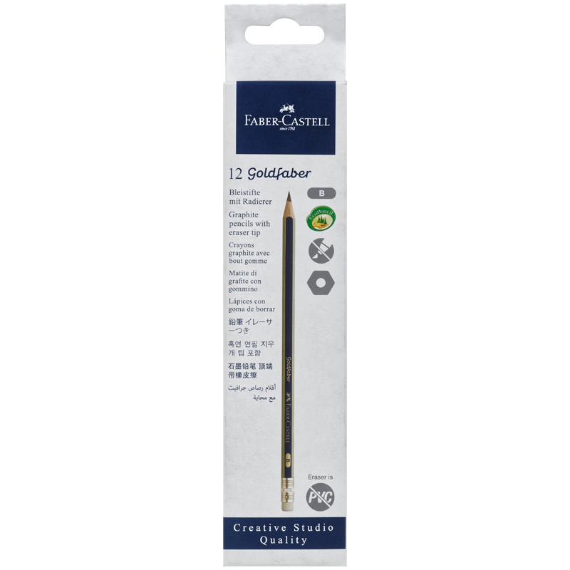 Карандаш ч/г Faber-Castell «Goldfaber 1222» B, с ластиком, заточен. 
