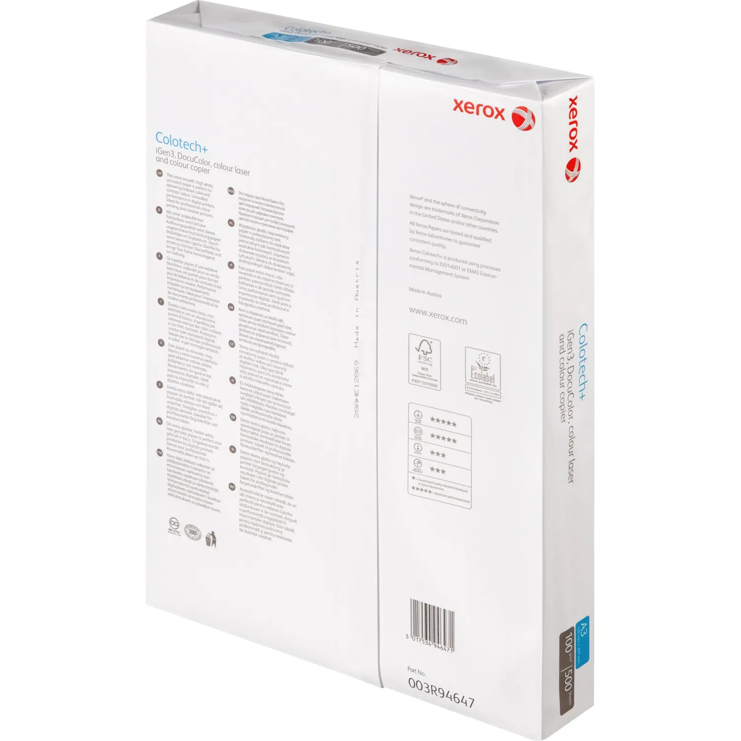 Бумага для цв. лазер. печ. Xerox Colotech + ( A3, 100 г/кв. м, 500)