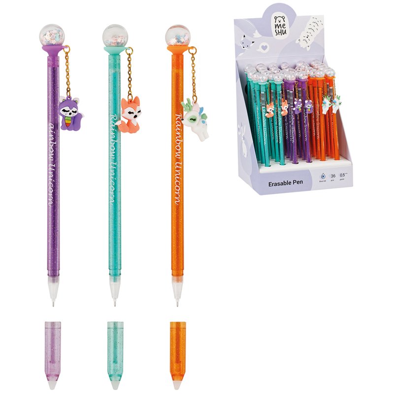 превью Ручка гелевая стираемая MESHU «Glitter Ball» синяя, 0.5мм, корпус ассорти