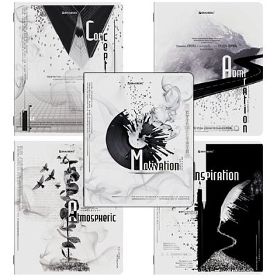Тетради ДЭК А5 48 л. КОМПЛЕКТ 5 шт. BRAUBERG скоба, клетка, матовая ламинация, BLACK&WHITE