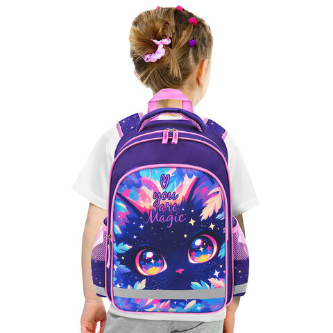 Рюкзак ПИФАГОР SCHOOL, 1 отделение, 3 кармана, «Magic kitty», 38×28×14 см
