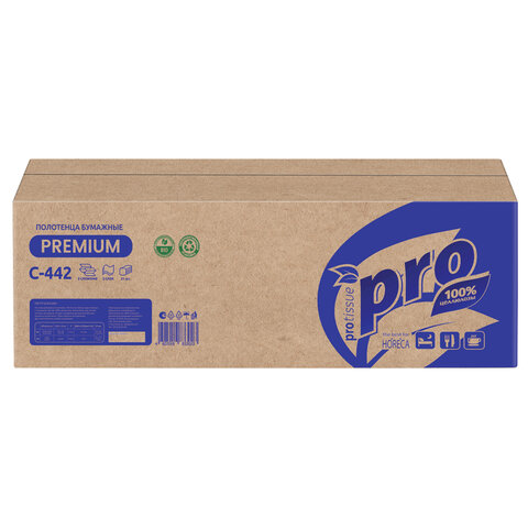 Полотенца бумажные 200 шт., PROtissue (H2) PREMIUM, 2-слойные, белые, КОМПЛЕКТ 21 пачка, 24×21.5 см, Z-сложение