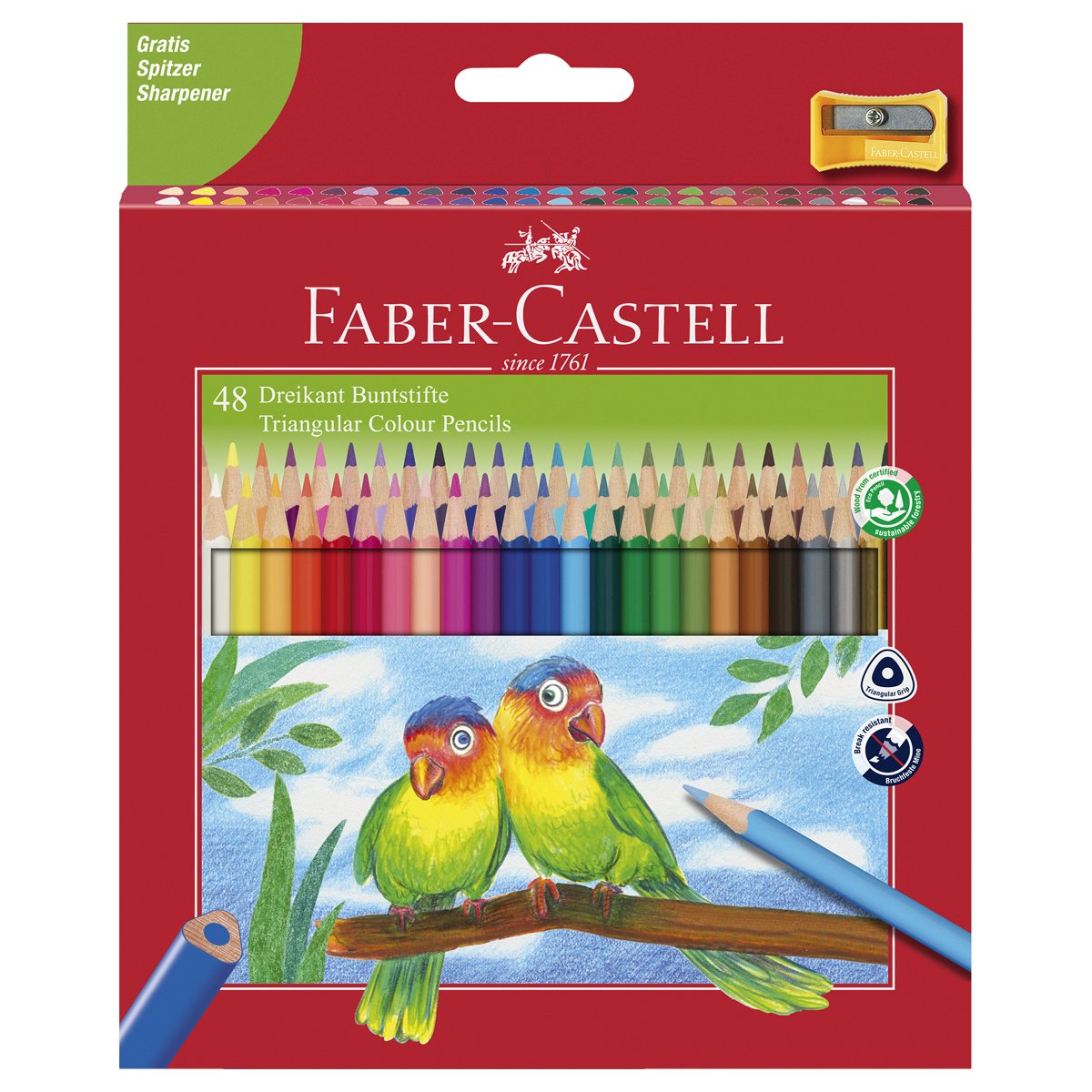 превью Карандаши цветные Faber-Castell 48цв., трехгран., заточен., картон, европодвес, с точилкой