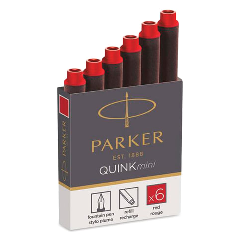 Картриджи чернильные PARKER Мини «Cartridge Quink», КОМПЛЕКТ 6 шт., красные
