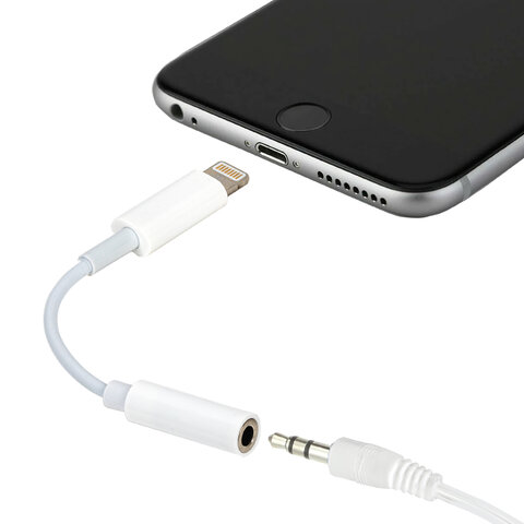 Переходник для наушников с iPhone LIGHTNING на AUX (MINI JACK 3.5 мм), SONNEN, 0.1 м, белый