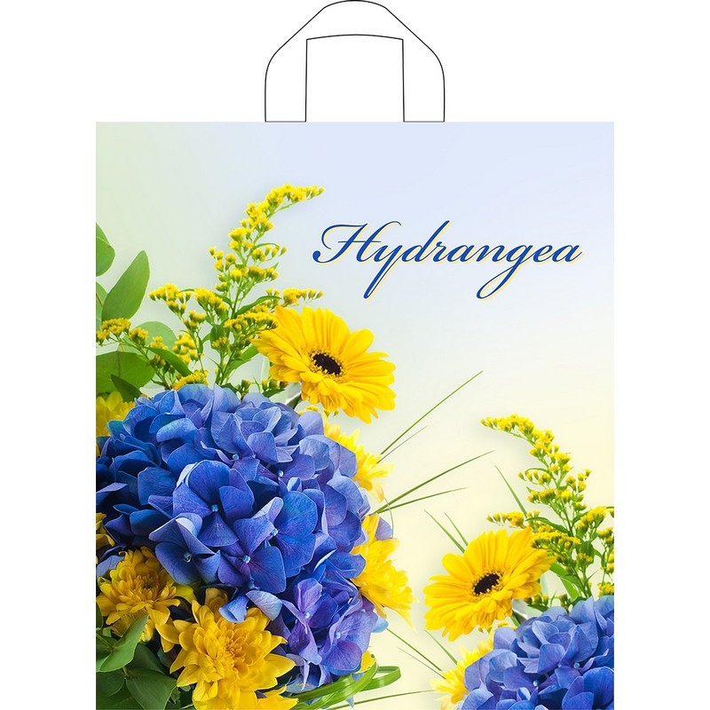 превью Пакет подарочный пластиковый Гортензия (42×38×6 см)