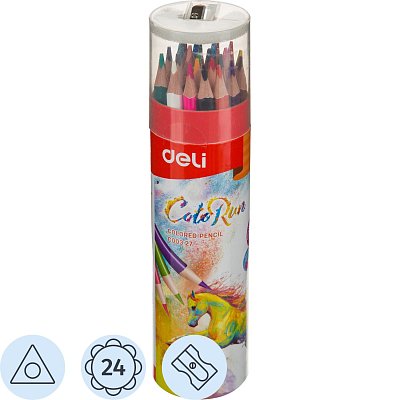 Карандаши цветные Deli EC00327 ColoRun 3-гран. 24цв/наб точилка карт. тубус