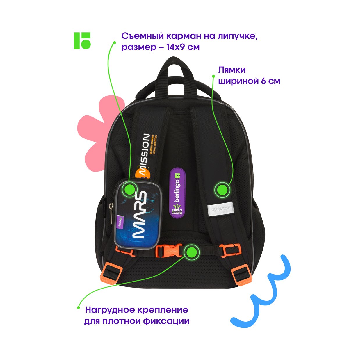 Ранец Berlingo Expert Plus «Space world» 38×29×15см, 2 отделения, 2 кармана, анатомическая спинка