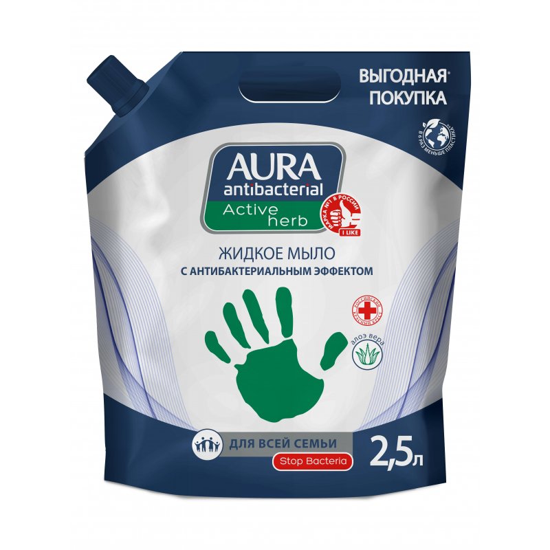 превью Мыло жидкое Aura Antibacterial Active Herb c антибактериальным эффектом 2.5 л
