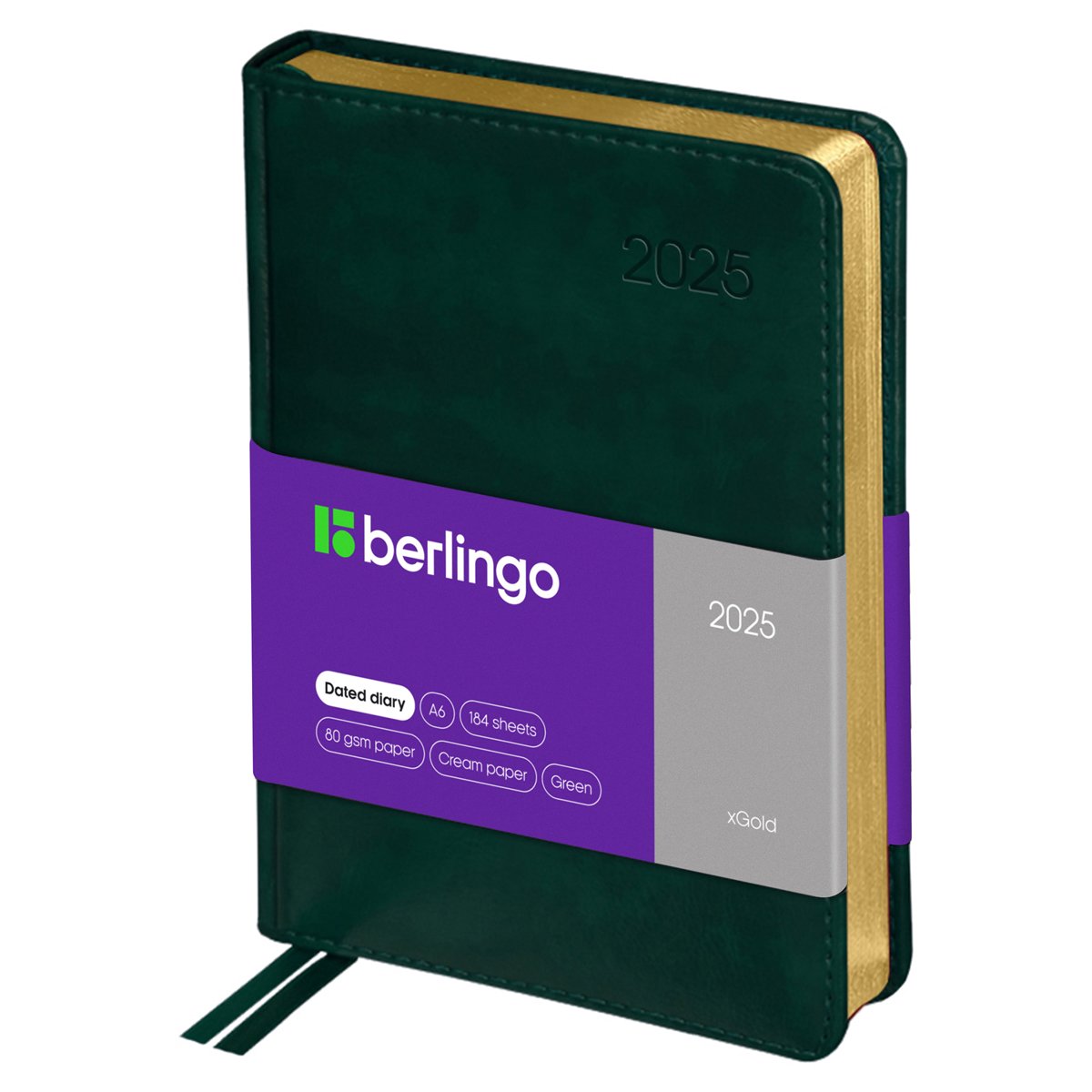 превью Ежедневник датированный 2025г., А6, 184л., кожзам, Berlingo «xGold», зол. срез, зеленый