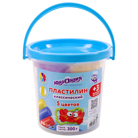 Пластилин в ведерке ЮНЛАНДИЯ «ПОДВОДНЫЙ МИР»5 цветов300 г3 формочкиВЫСШЕЕ КАЧЕСТВО105860