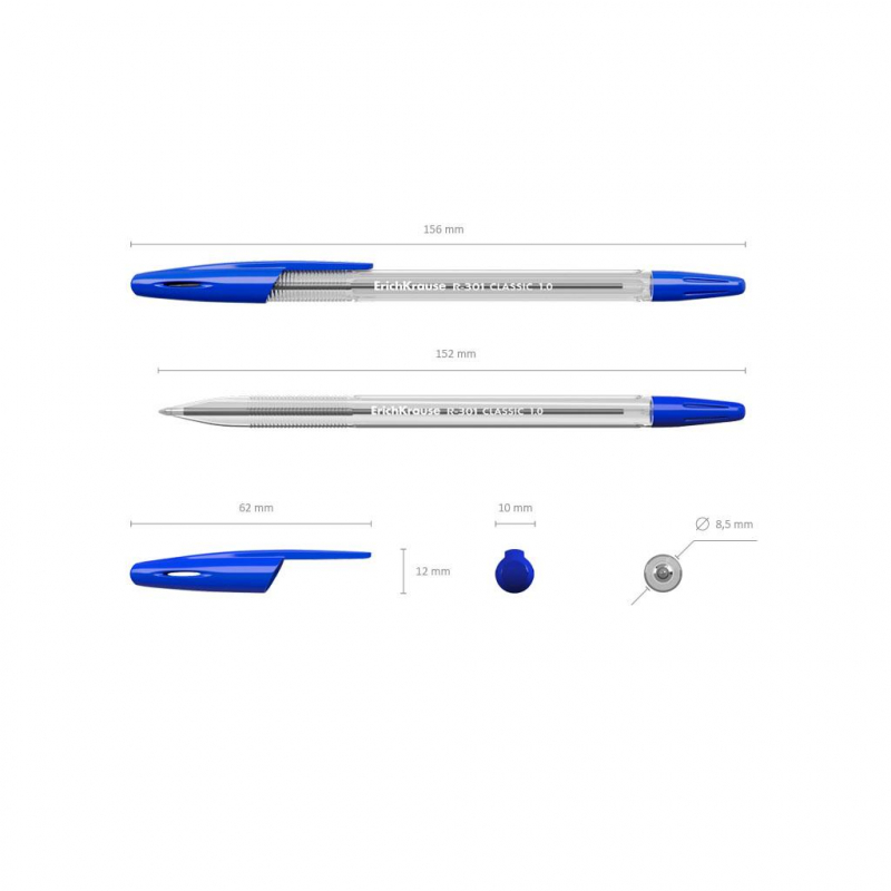 Ручка шариковая неавтоматическая ErichKrause R-301 Classic Stick синяя (толщина линии 0.5 мм)