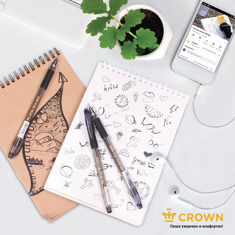 Ручка гелевая с грипом CROWN «Hi-Jell Needle Grip», ЧЕРНАЯ, узел 0.7 мм, линия письма 0.5 мм