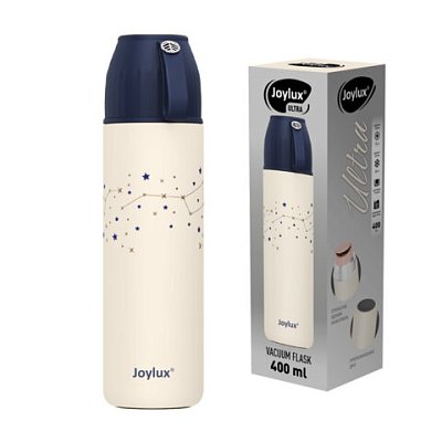 Термос 0.4 л JOYLUX (ДЖОЙЛЮКС) ULTRA, нержавеющая сталь SUS304, крышка/кружка + ремешок, звезды