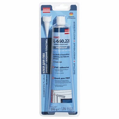 Клей диффузионный 200 г, COSMOFEN PLUS-S БЕЛЫЙ, высокопрочный, жидкий, ПВХ, тюбик БЛИСТЕР