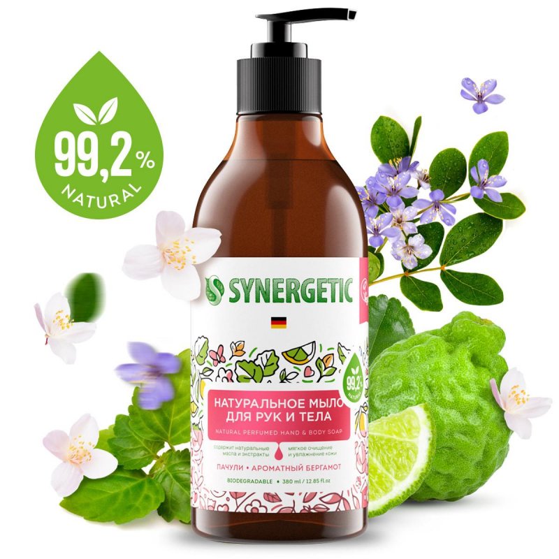 Мыло жидкое Synergetic Пачули и ароматный бергамот 380 мл