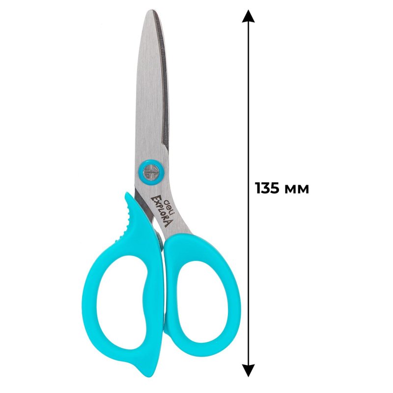 Ножницы детские Deli Explora E77755-BLUE 135мм, сталь, ассимм ручки, голубой