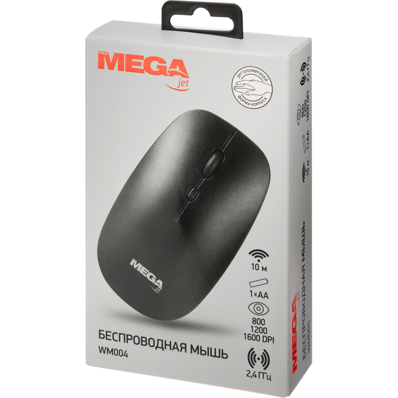 Мышь компьютерная ProMega jet WM004 USB WLS RT/1 АА/dpi 1600/3 кн/черный