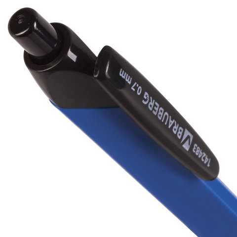 Ручка шариковая масляная автоматическая с грипом BRAUBERG «Booster», СИНЯЯ, трехгранная, узел 0.7 мм, линия письма 0.35 мм