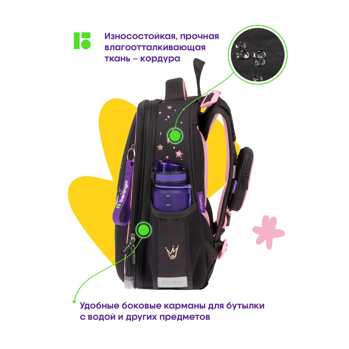 Ранец Berlingo Expert «Little fairy» 37×28×16см, 2 отделения, 2 кармана, анатомическая спинка