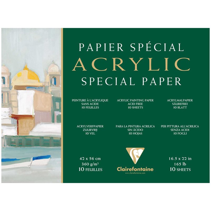 превью Бумага для акрила 10л. 420×560мм Clairefontaine «Acrylic», 360г/м2, склейка по 4-м сторонам