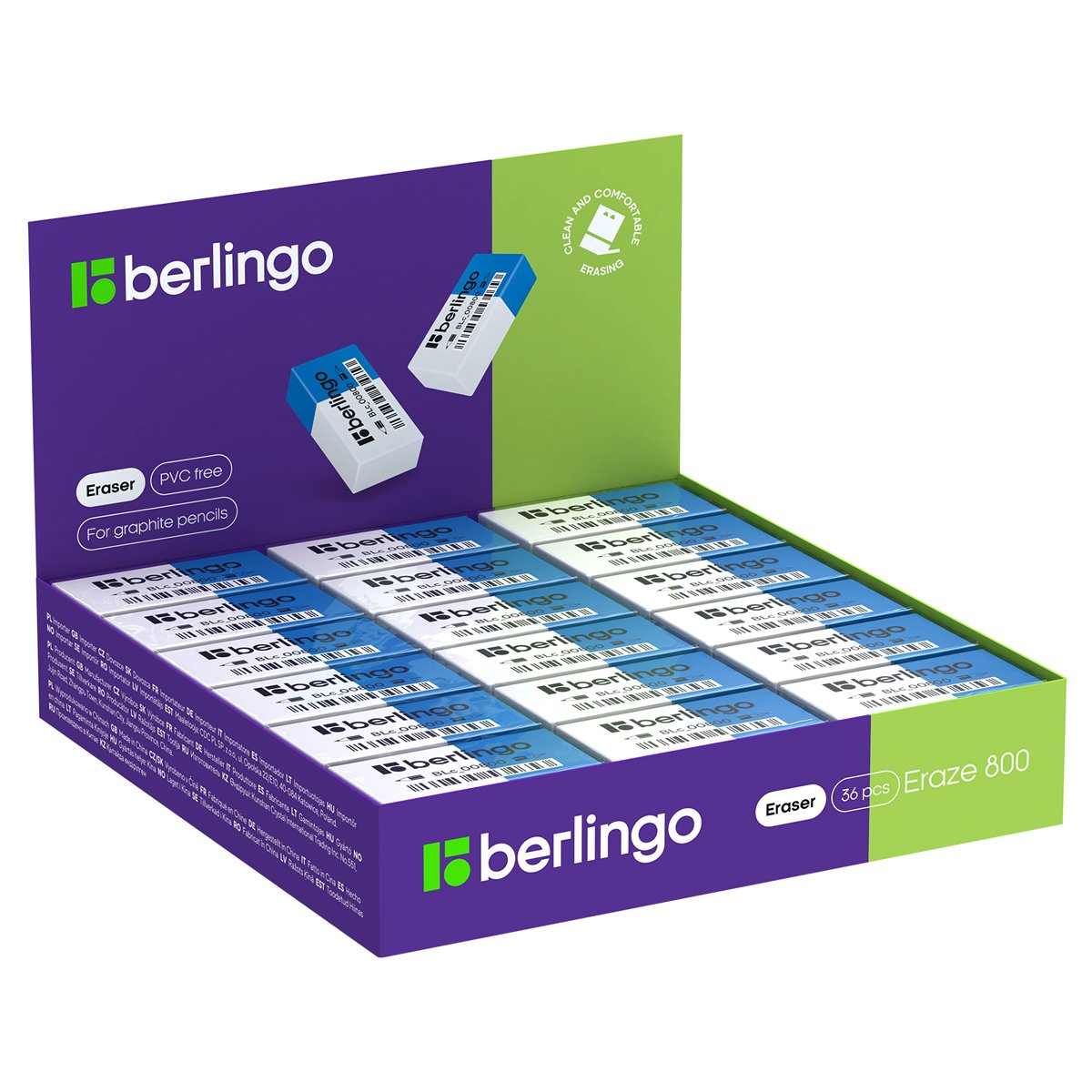 Ластик Berlingo «Eraze 800» прямоугольный, комбинированный, термопластичная резина, 40×20×11мм