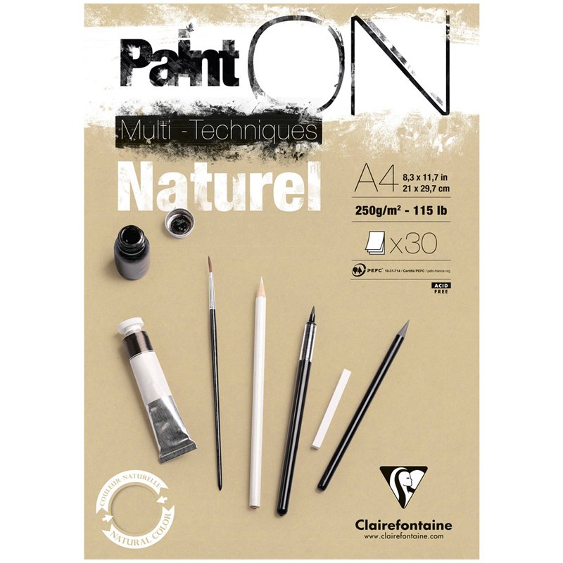 превью Альбом для смешанных техник 30л., А4, на склейке Clairefontaine «Paint'ON Naturel», 250г/м2, крафт