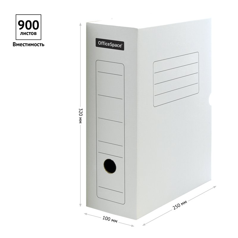 Короб архивный с клапаном OfficeSpace, микрогофрокартон, 100мм, белый, до 900л. 