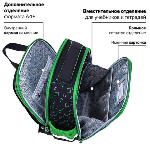Ранец BRAUBERG FIT, 2 отделения, «Night warrior», 38×27х14 см