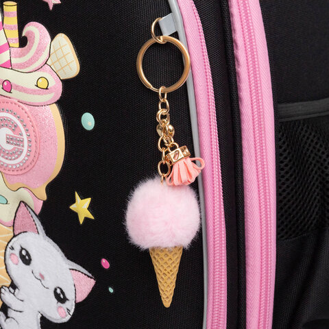 Ранец GRIZZLY анатомическая спинка, c брелоком, для девочек, «YUMMY», 36×28х20 см