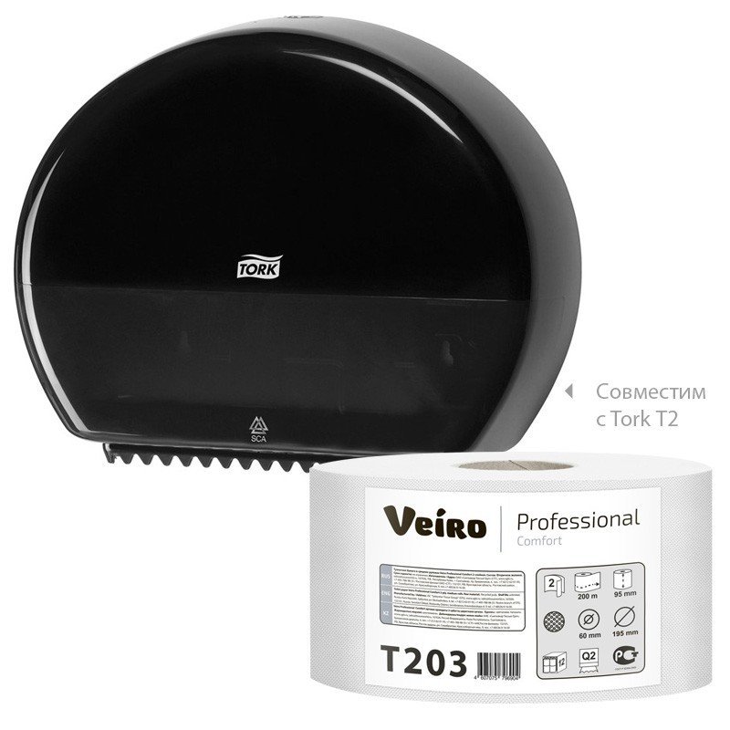 Бумага туалетная д/держ.Veiro Q2 Comf в сред.рул. 2сл. 200м 12рул. T203