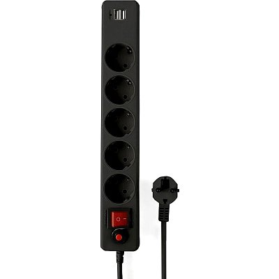 Сетевой фильтр Гарнизон ECL-5-U2-B-1.8 5р/1.8м, 10А, 2xUSB, черный