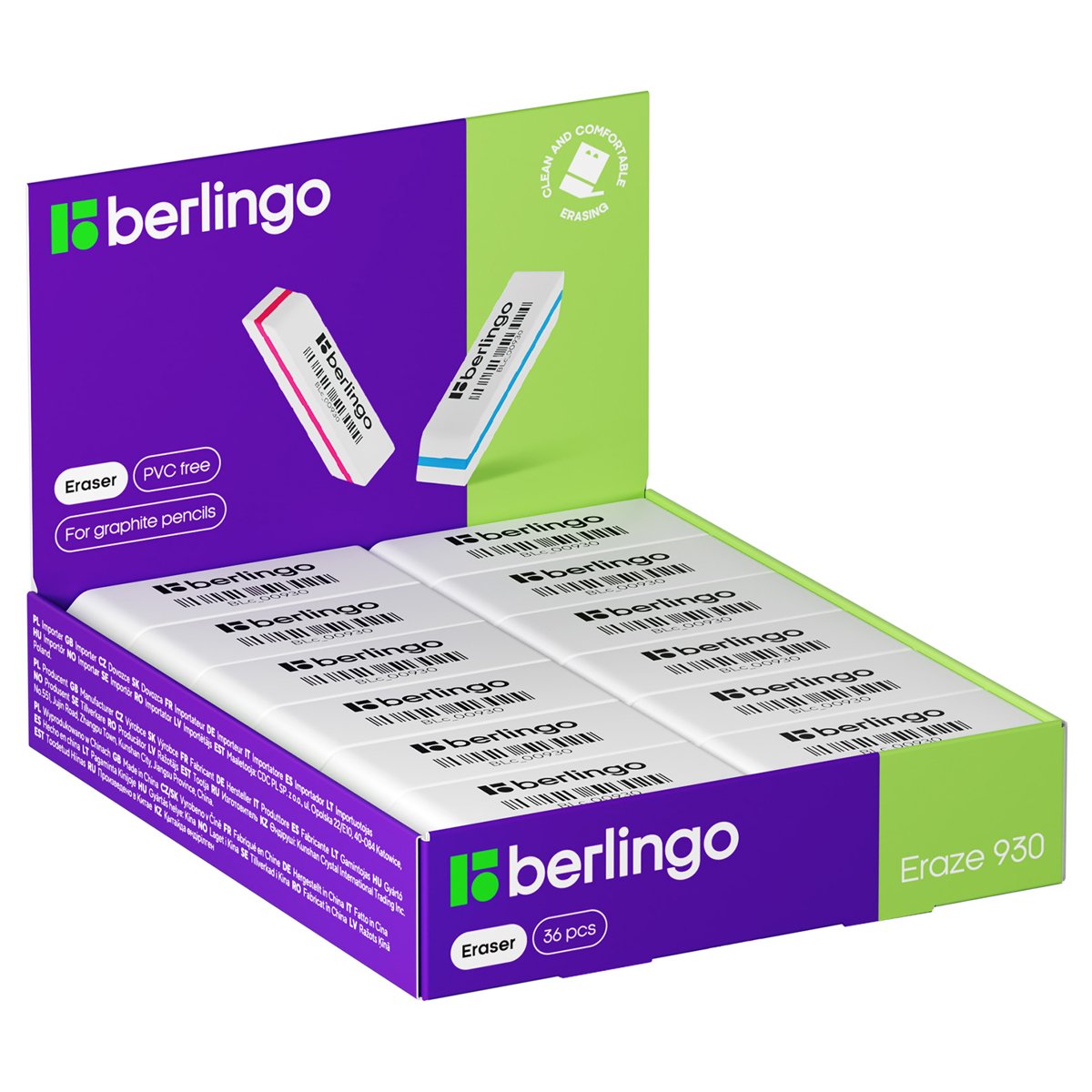 Ластик Berlingo «Eraze 930», прямоугольный, скошенный, 50×19×8мм
