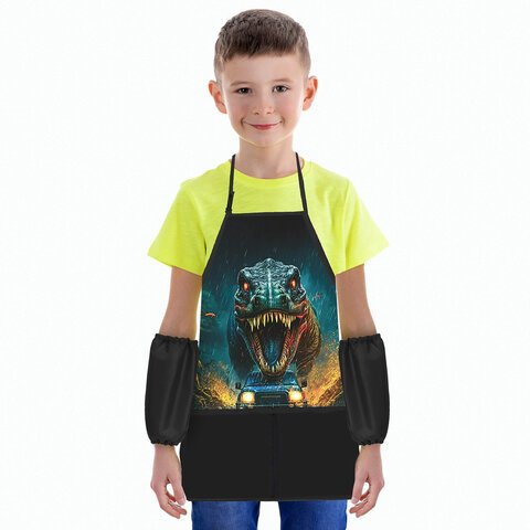 Накидка фартук с нарукавниками для труда BRAUBERG KIDS, 2 кармана, 46×54 см, «Dino chase»