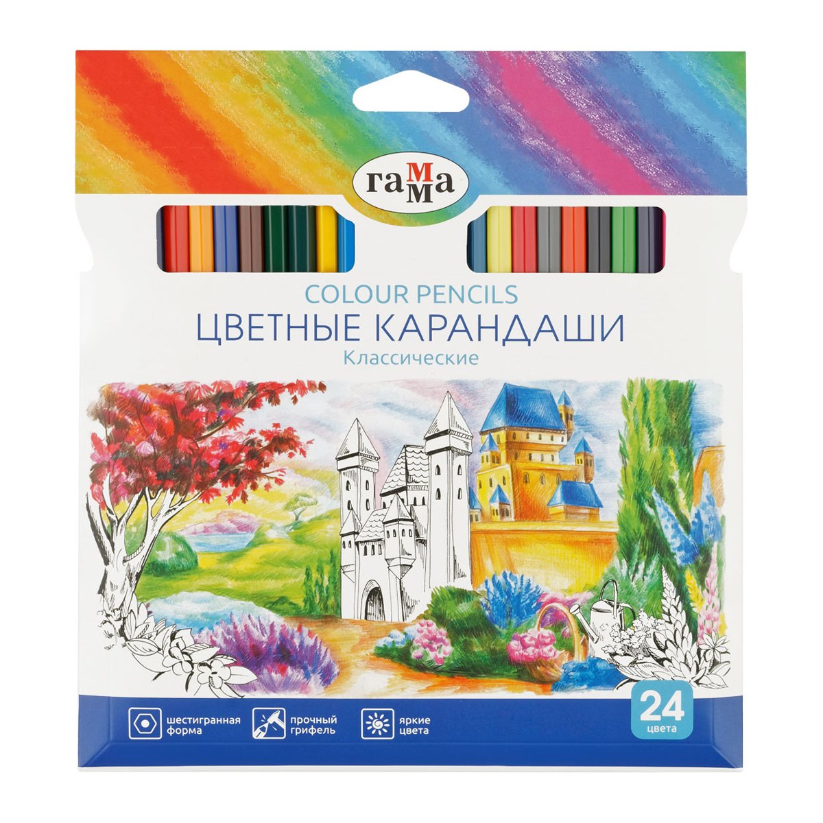 превью Карандаши цветные Гамма «Классические», 24цв., заточен., картон. упаковка, европодвес