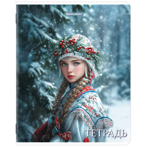 Тетради ДЭК А5, 48 л., КОМПЛЕКТ 5 шт., BRAUBERG, скоба, клетка, глянцевый лак, «Русская красавица»