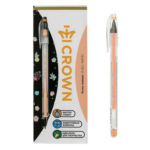 Ручка гелевая Crown «Hi-Jell Pastel» оранжевая пастель, 0.8мм