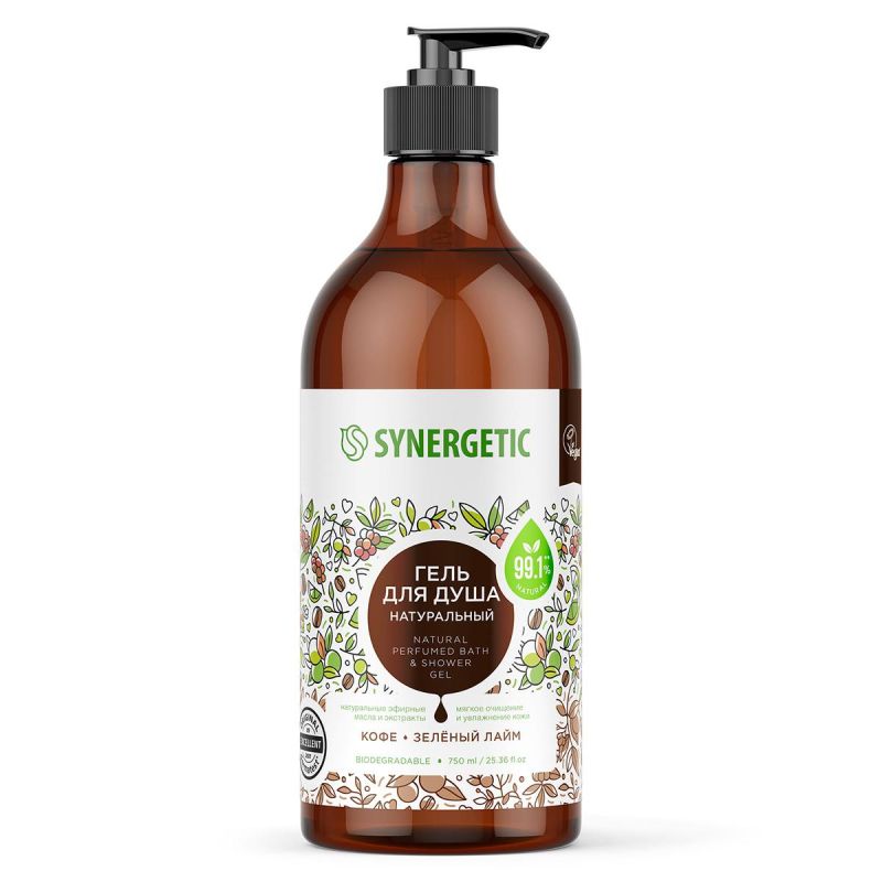 превью Гель для душа Synergetic Кофе и зеленый лайм увлажняющий, 750мл
