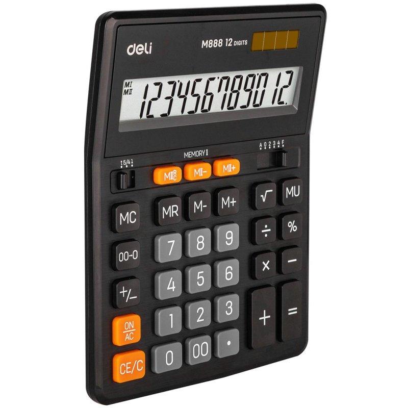 Калькулятор настольный полноразмерный Deli EM888 12-разрядный черный