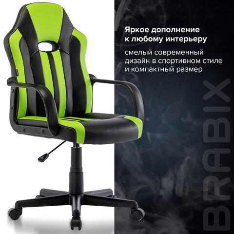 Кресло компьютерное BRABIX «Stripe GM-202», экокожа, черное/зеленое