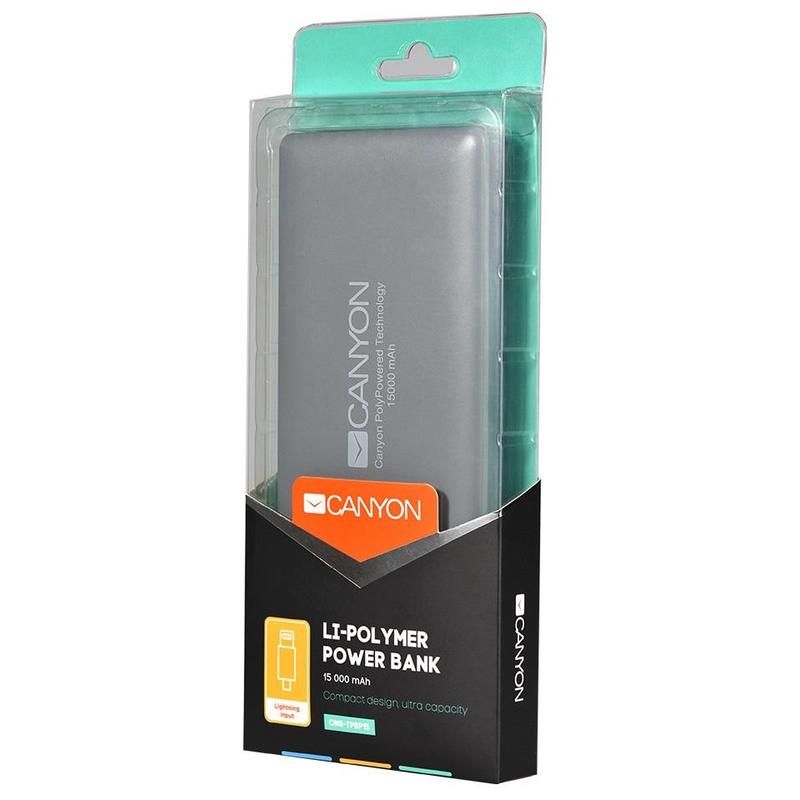 Внешний аккумулятор Canyon Li-Pol 15000 mAh серый (CNS-TPBP15DG)