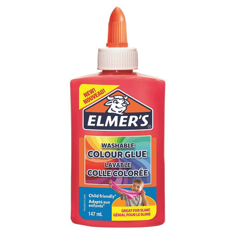 превью Клей канцелярский Elmers «Colour Glue», 147мл, для слаймов, розовый, непрозрачный
