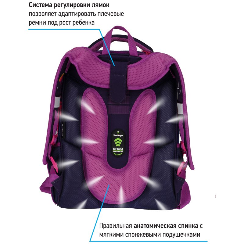 Ранец Berlingo Expert Max «Magic butterfly» 37×28×16см, 2 отделения, анатомическая спинка, дождевик в комплекте