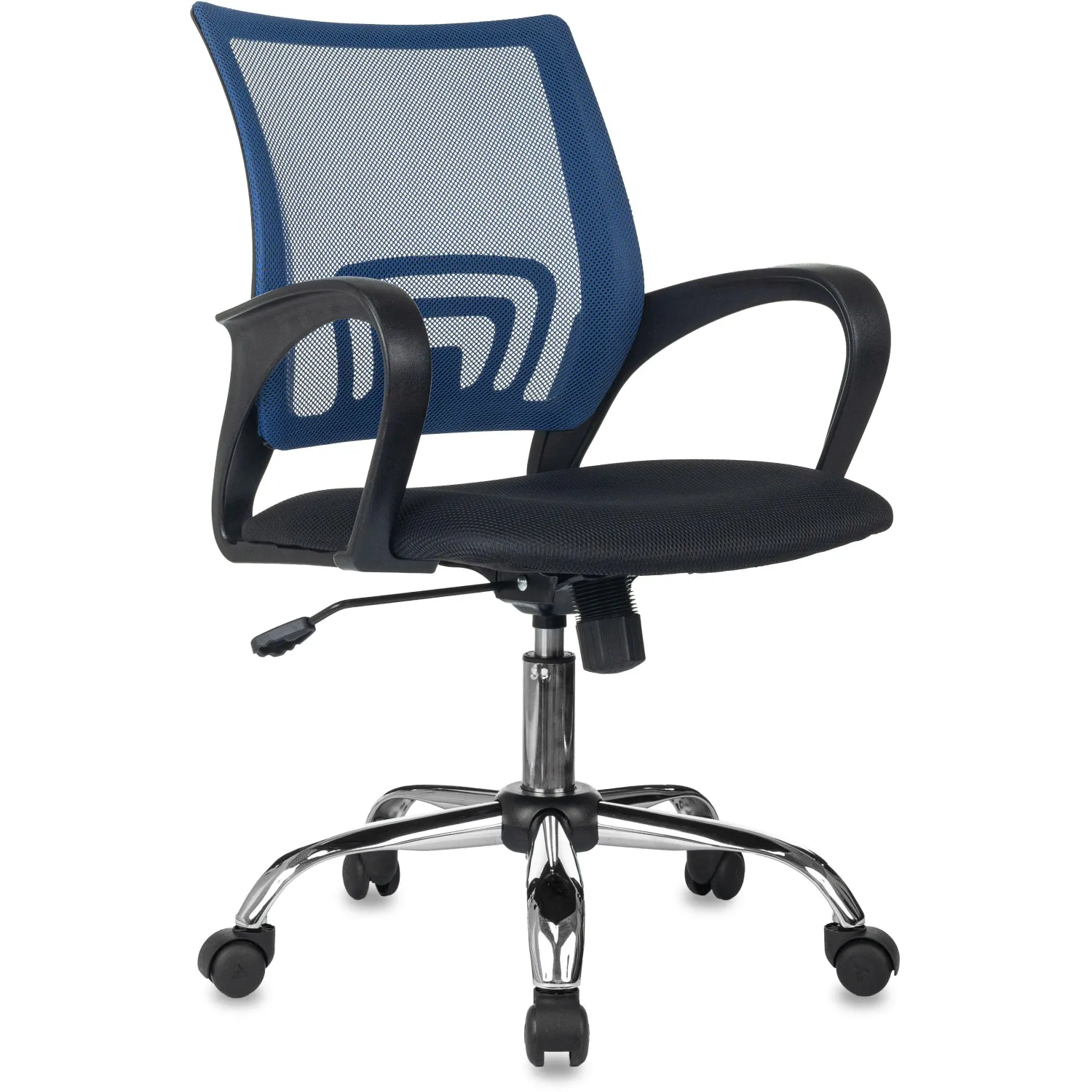 превью Кресло офисное Комус Мебель (Easy Chair) 396 синее/чёрное (ткань/сетка, металл)