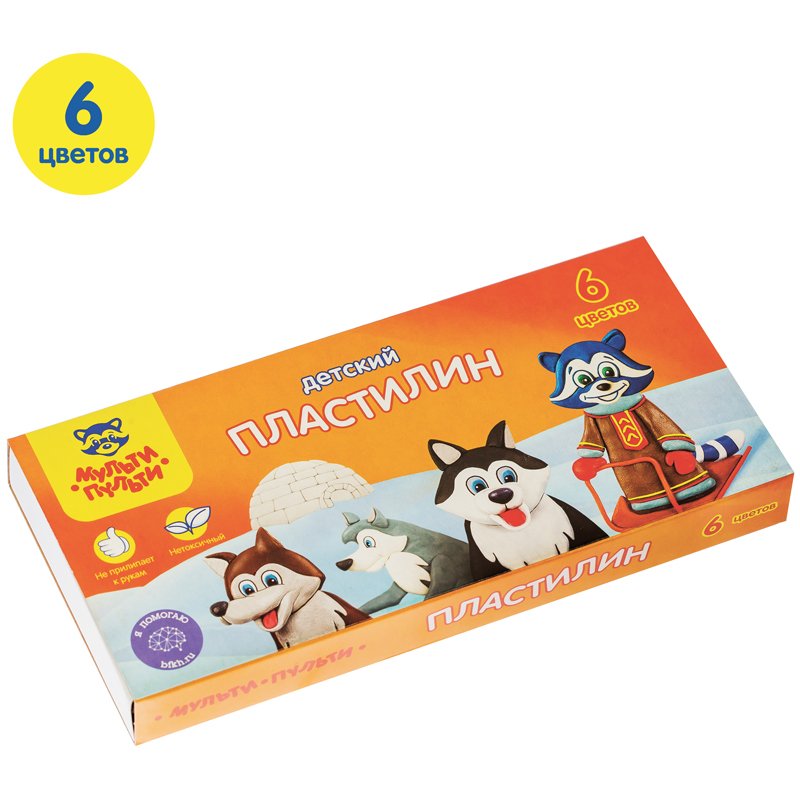 Пластилин Мульти-Пульти «Енот на Аляске», 06 цветов, 90г, со стеком, картон