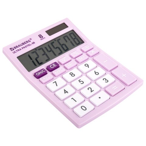 Калькулятор настольный BRAUBERG ULTRA PASTEL-08-PR, КОМПАКТНЫЙ (154×115 мм), 8 разрядов, двойное питание, СИРЕНЕВЫЙ